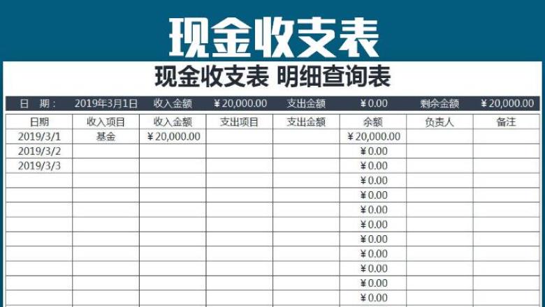 现金收支表 -自动计算可查询