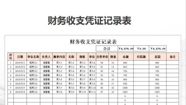 财务收支凭证记录表