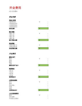 开业费用清单 财务报表