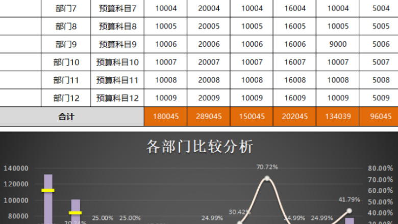 公司年度各季度预算执行统计分析表（各部门、预算科目