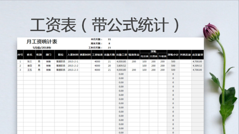 工资统计表（带公式计算）