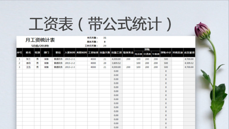 工资统计表（带公式计算）