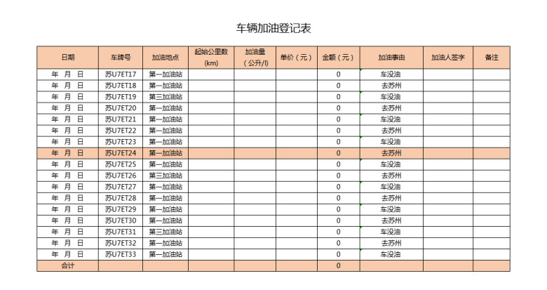 车辆明细登记表