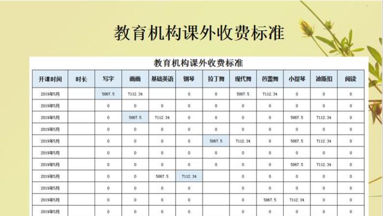 教育机构课外收费标准