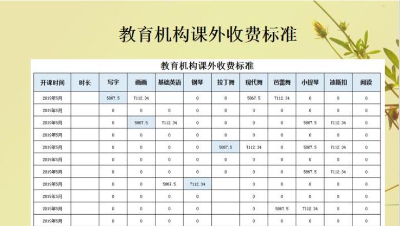 教育机构课外收费标准