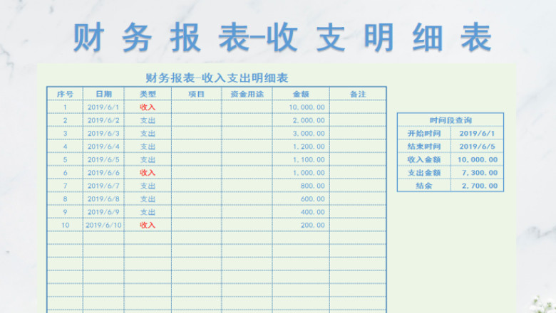 财务报表-收入支出明细表