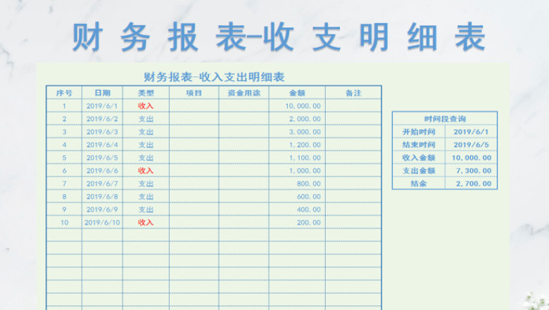 财务报表-收入支出明细表