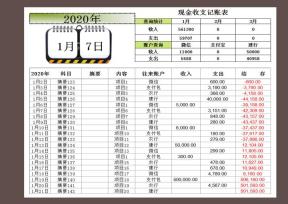 现金收支记账表