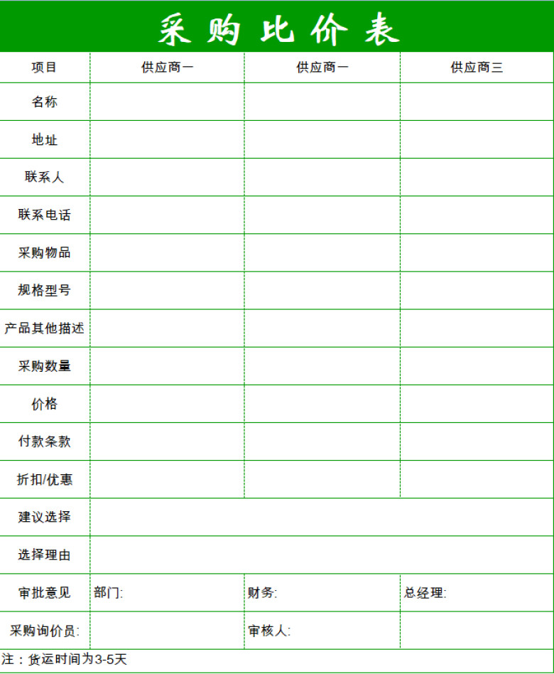 采购比价表