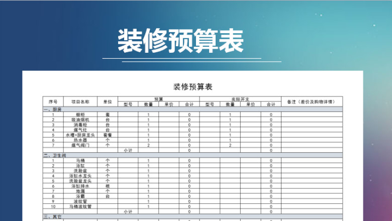 家庭装修预算表