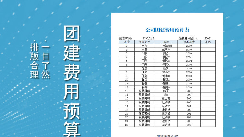 公司团建费用预算支出表