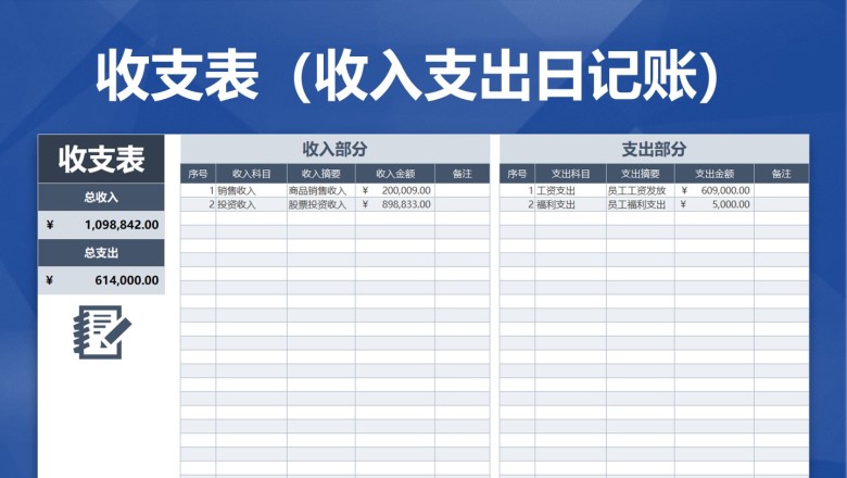 收支表（收入支出日记账）