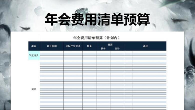 企业晚会年会费用清单预算安排表格