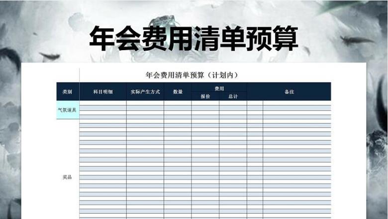 企业晚会年会费用清单预算安排表格