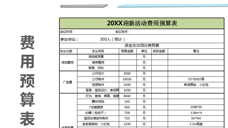 迎新费用预算表