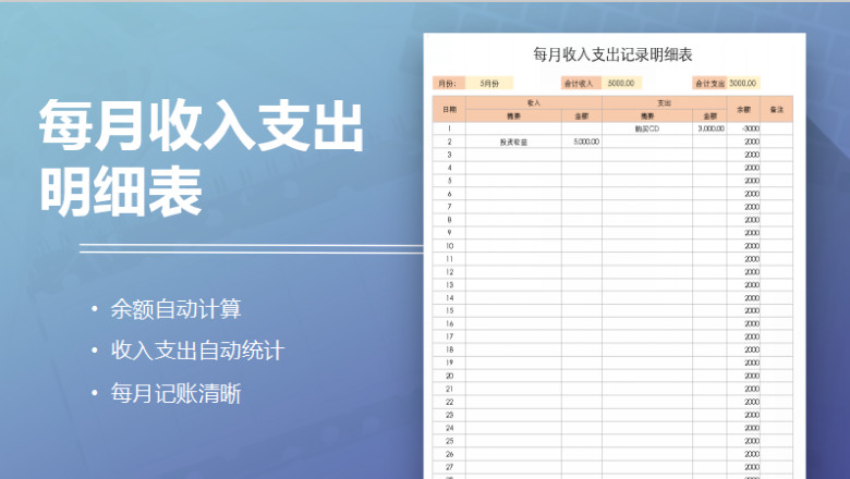 每月收入支出明细表