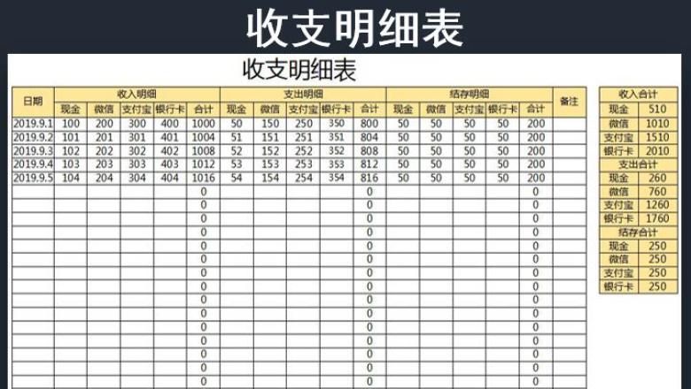 收入支出记账表
