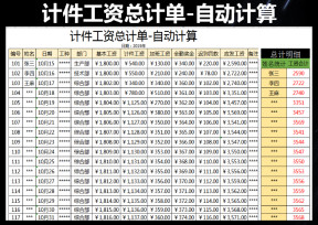 计件工资总计单-自动计算