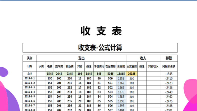 收支表-公式计算