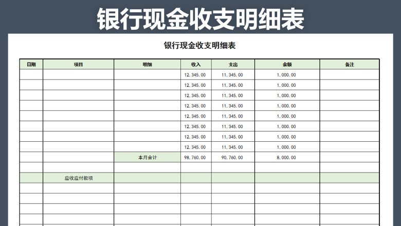 银行现金收支表