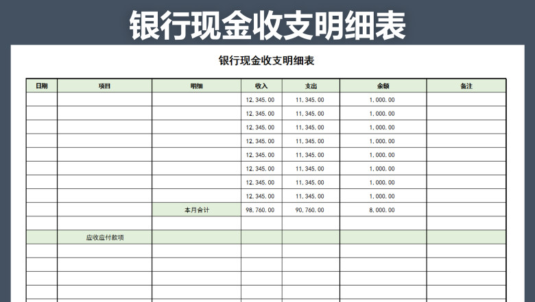 银行现金收支表