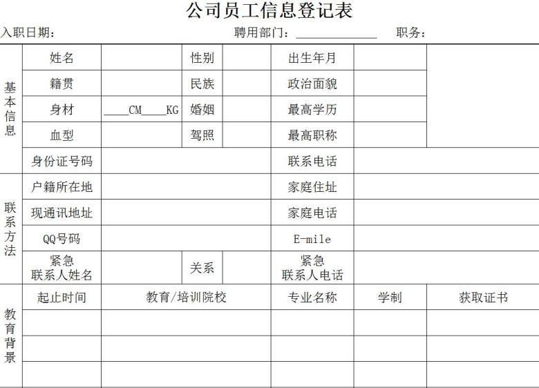 入职通知以及新员工入职信息表
