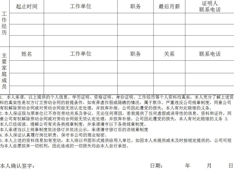 入职通知以及新员工入职信息表