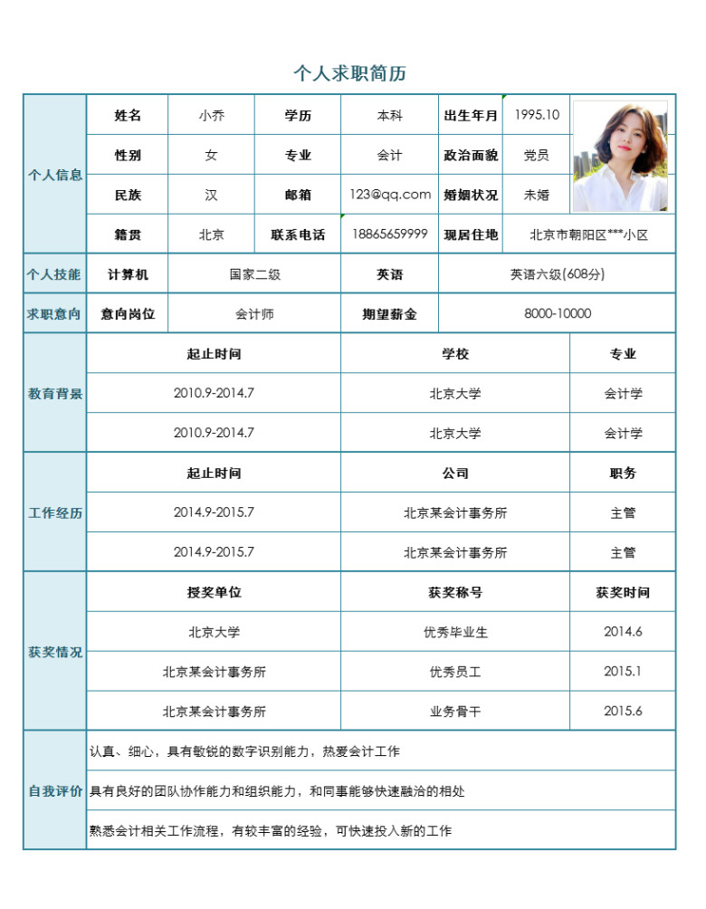 招聘求职个人简历