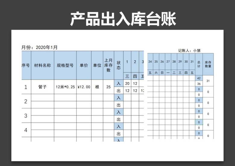 产品出入库台账