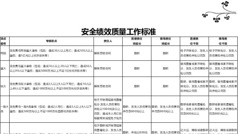安全绩效质量工作标准