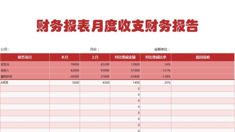 财务报表月度收支财务报告