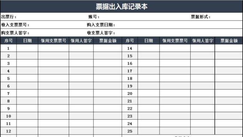 票据出入库登记本