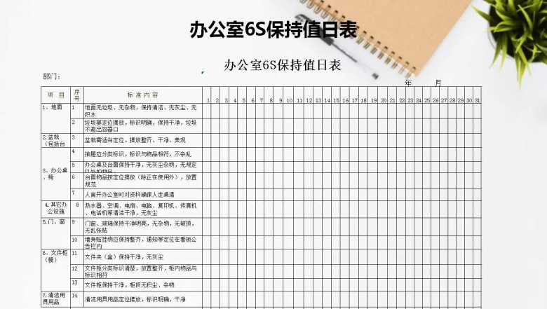 办公室6S保持值日表