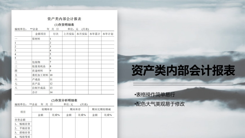 资产类内部会计报表