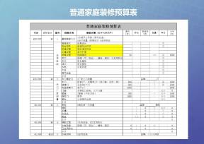 普通家庭装修预算表