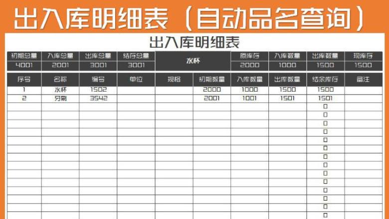 出入库明细表（自动可品名查询）