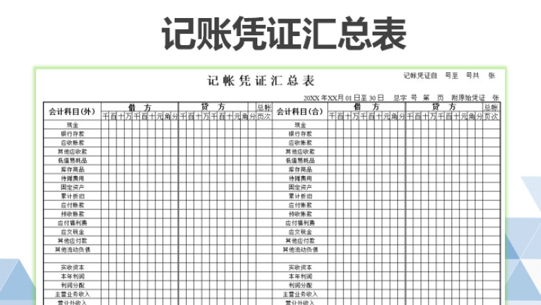 记账凭证汇总表