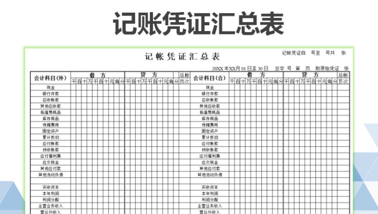 记账凭证汇总表