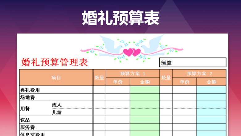 婚礼预算表(自动计算)