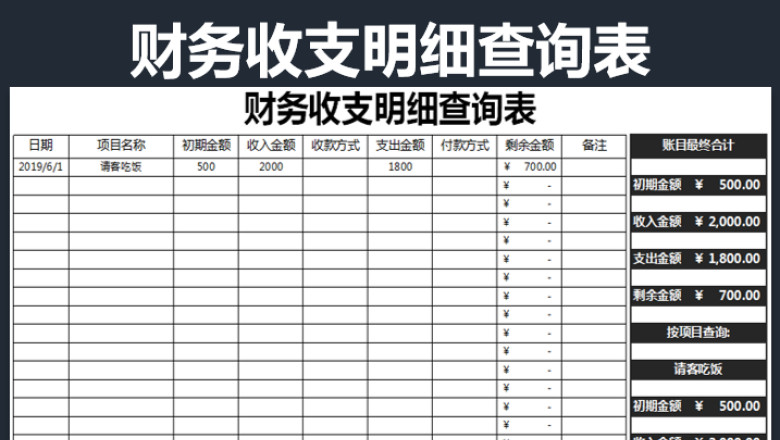 财务收支明细查询表