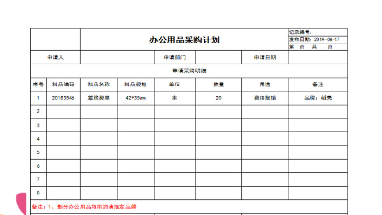 办公用品采购计划