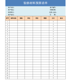 装修材料预算清单1，自动计算