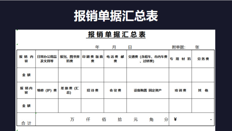 报销单据汇总表