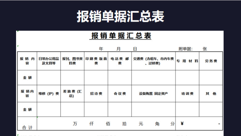 报销单据汇总表