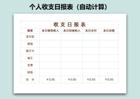 个人收支日报表（自动计算）