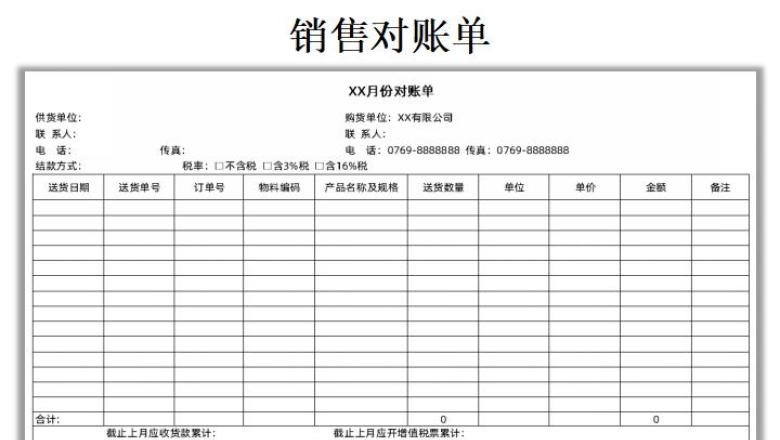 销售XX月份对账单