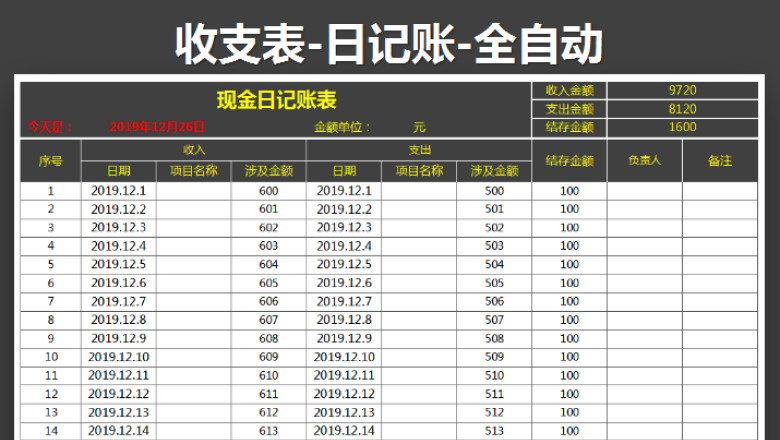 现金记账表-收支表