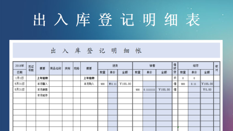 出入库登记明细帐