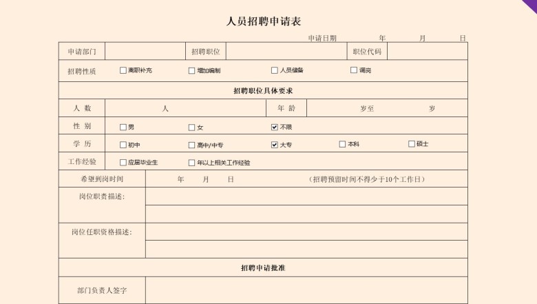 人员招聘申请表