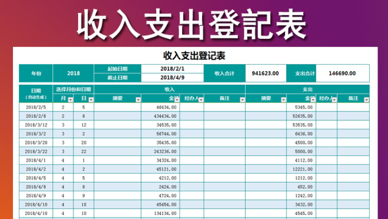 财务收入支出登记表